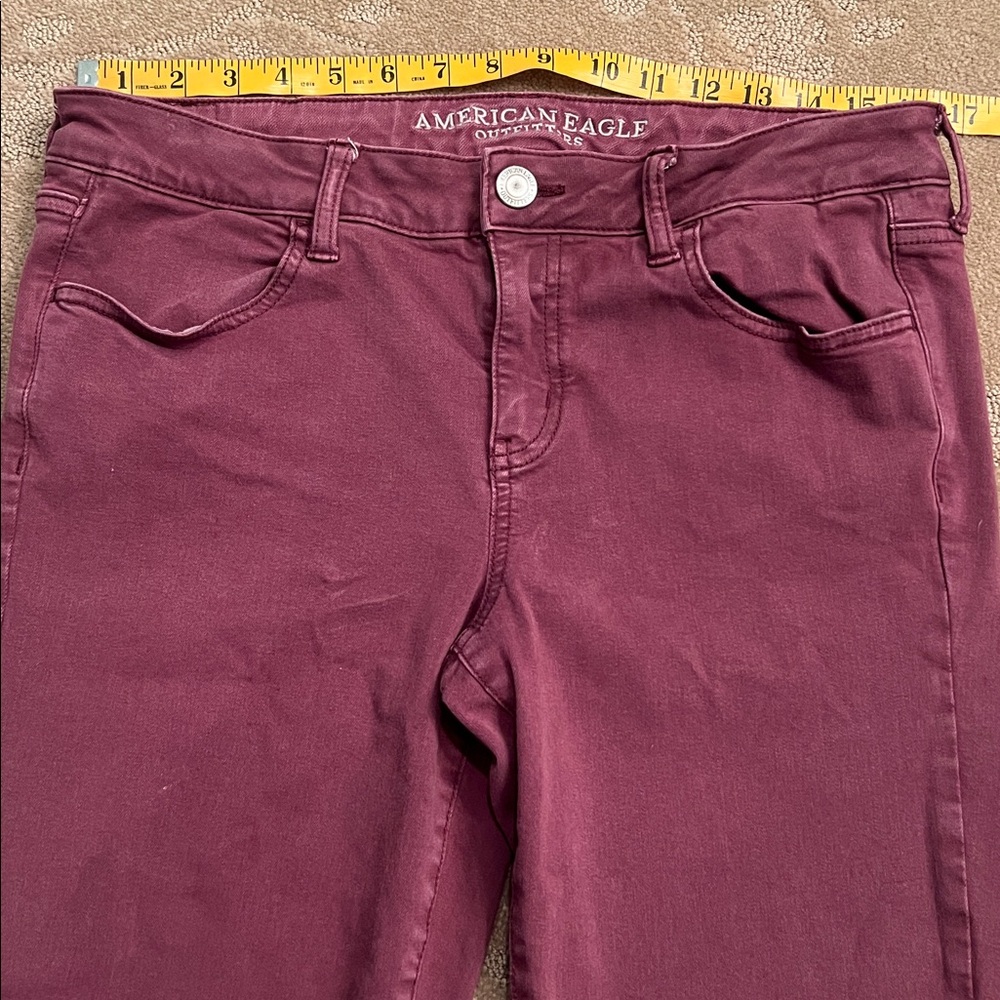 American Eagle Burgundy Super Low Jegging  Jeans, Sz 14 - Picture 2 of 6